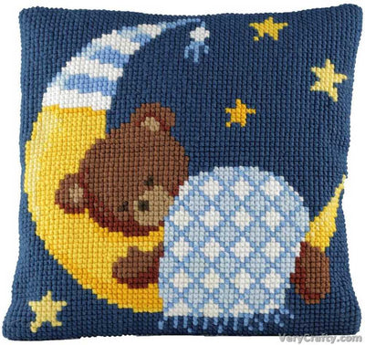 Pako Bear In Moon Blue Cross Stitch Cushion Kit
