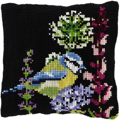 Pako Blue Tit on Black Dots Cross Stitch Cushion Kit