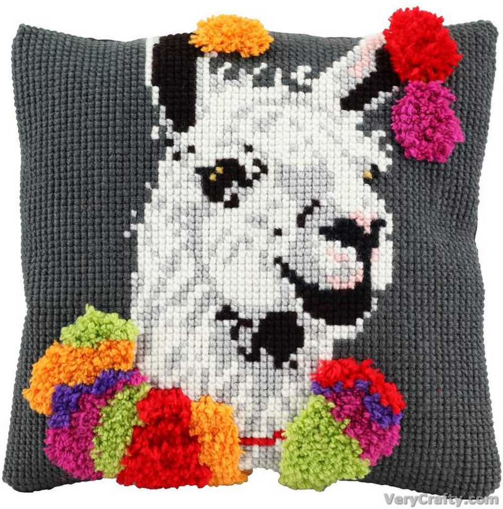 Pako Llama With Pompoms Cross Stitch/Latch Hook Cushion Kit