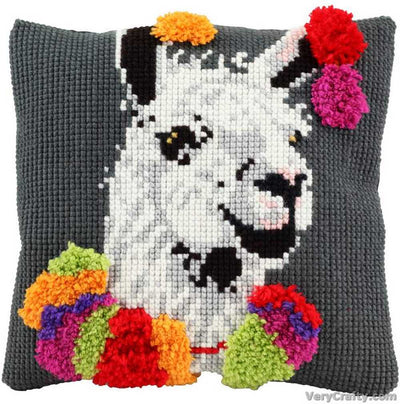 Pako Llama With Pompoms Cross Stitch/Latch Hook Cushion Kit