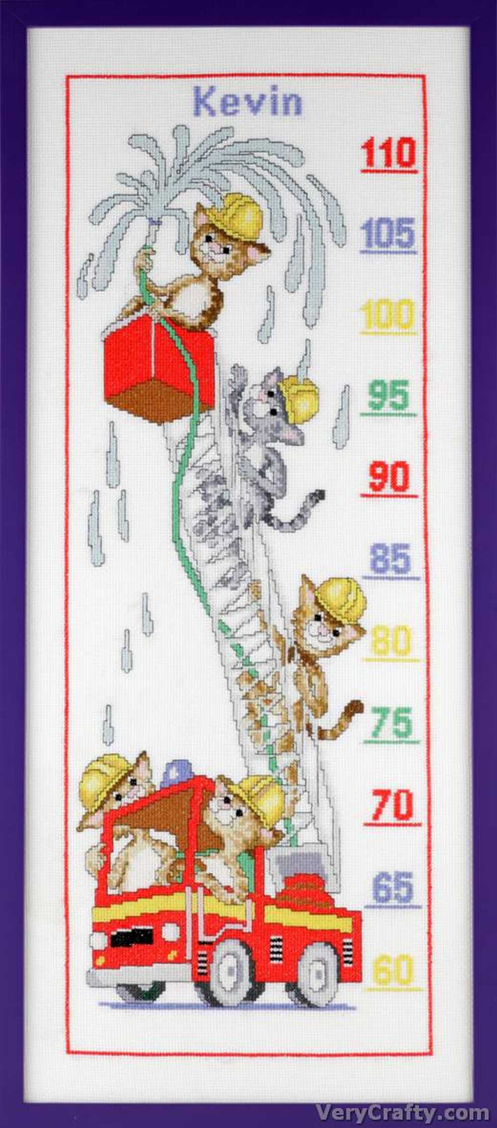 Pako Fire Engine Cats Height Chart Cross Stitch Kit