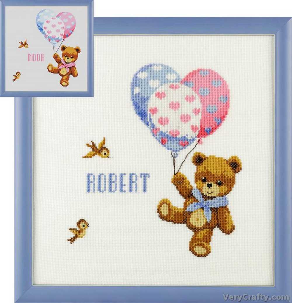 Pako Balloon Teddy Birth Sampler Cross Stitch Kit