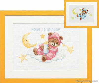 Pako Teddy On Cloud Birth Sampler  Cross Stitch Kit