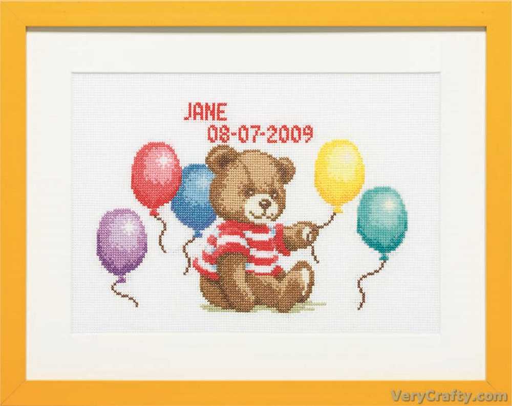 Pako Teddy/balloons Birth Sampler Cross Stitch Kit