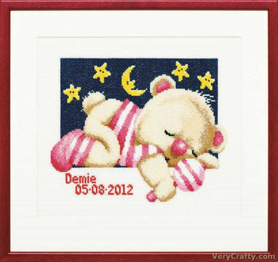 Pako Sleeping Bear Pink  Cross Stitch Kit