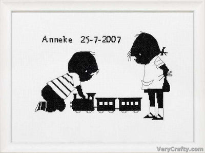 Pako Black And White Kids Birth Sampler Train  Cross Stitch Kit