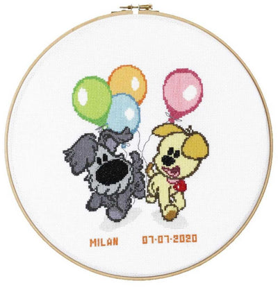 Pako -Dogs and Balloons Birth Sampler  Cross Stitch Kit