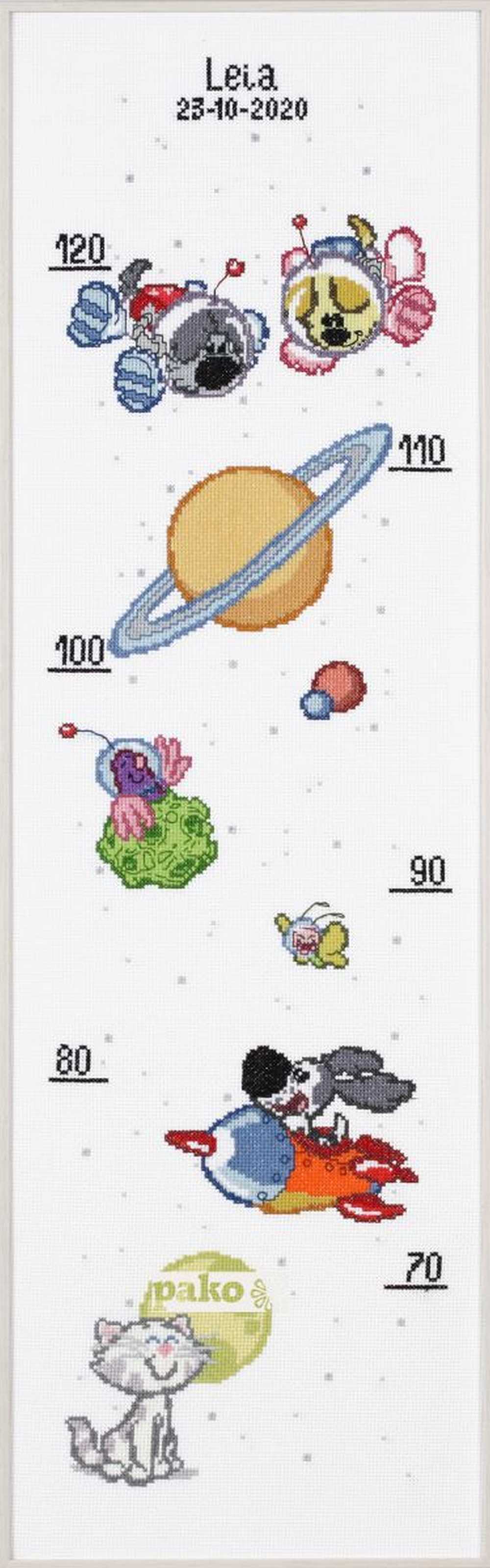 Pako -Dog and Cat in Space Height Chart  Cross Stitch Kit
