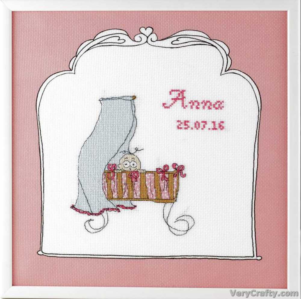 Pako Baby Pram With Pink Border Birth Sampler Cross Stitch Kit