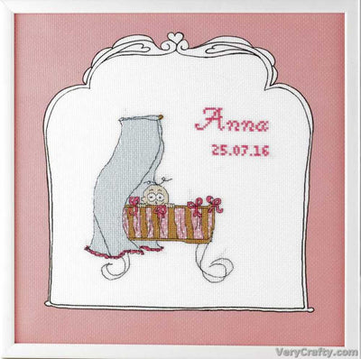 Pako Baby Pram With Pink Border Birth Sampler  Cross Stitch Kit