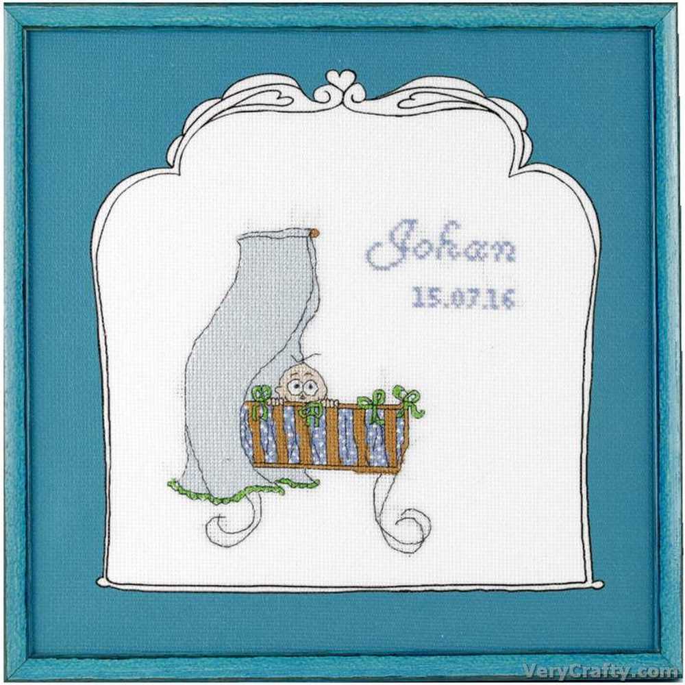 Pako Kit  Baby Pram With Blue Border Birth Sampler  Cross Stitch Kit