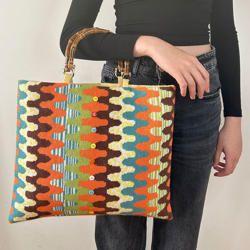 Orange Ric Rac Zig Zag Bag ~ Glorafilia Tapestry Needlepoint Kit