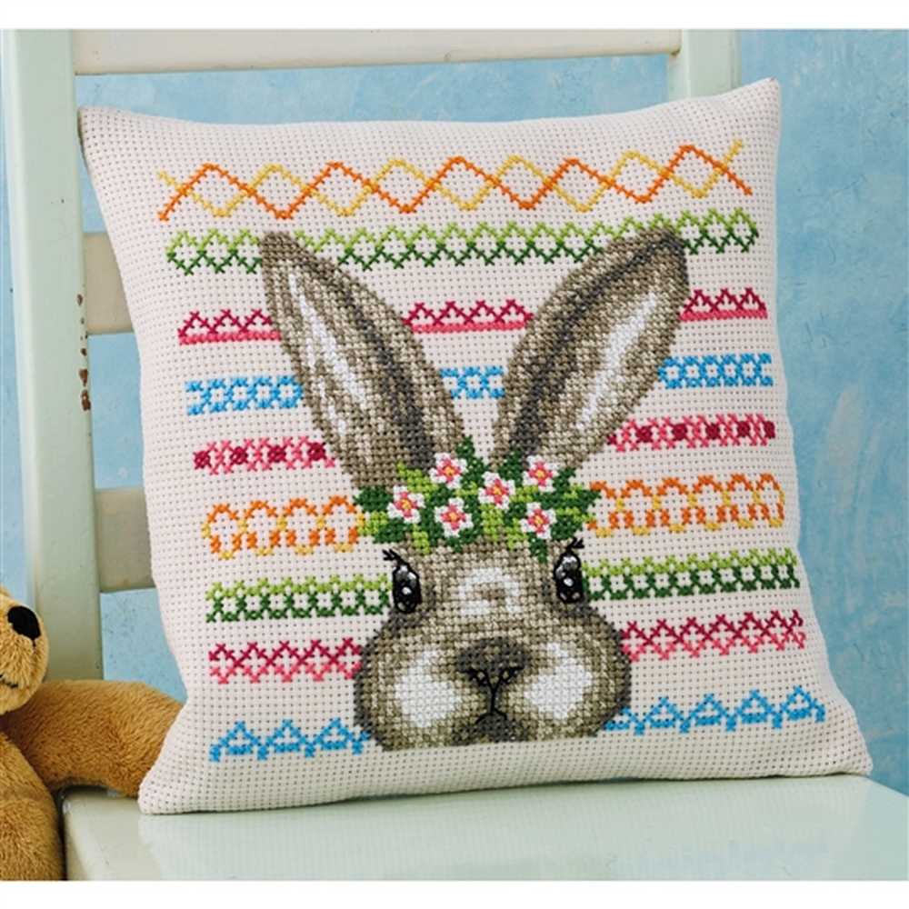 Rabbit Cushion Cross Stitch Kit - Permin