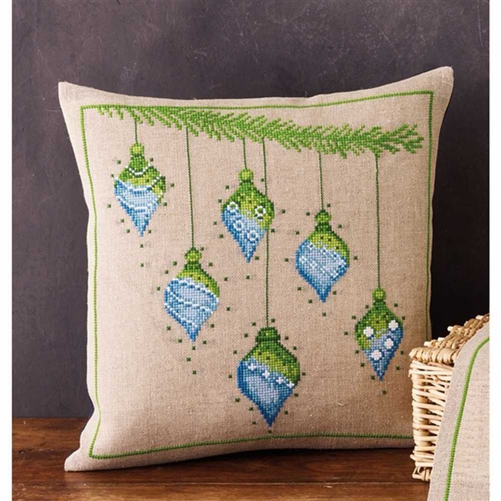 Christmas Baubles Cushion Cross Stitch Kit - Permin
