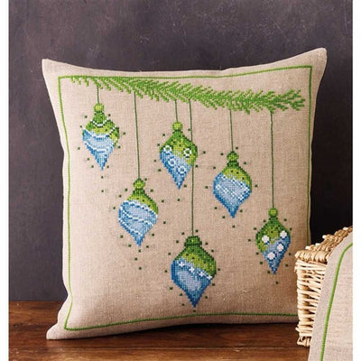 Christmas Baubles Cushion Cross Stitch Kit - Permin