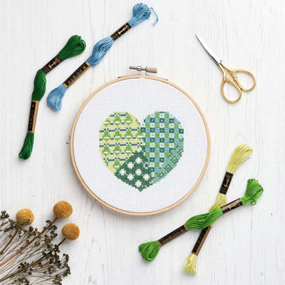 Patchwork Hearts Green- Anchor Cross Stitch Kit