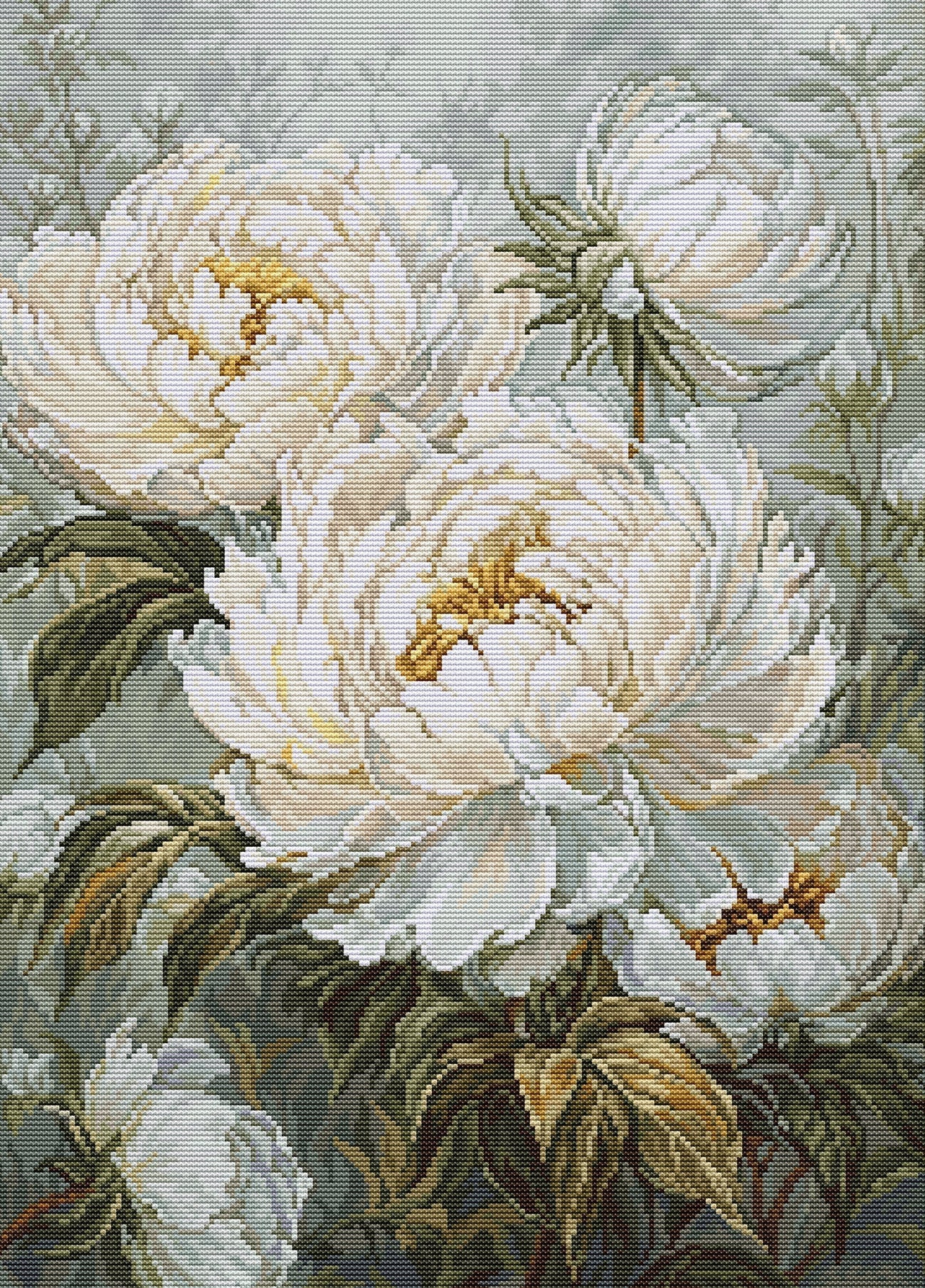 The Light of Spring Peonies Cross Stitch Kit ~ Luca S GOLD