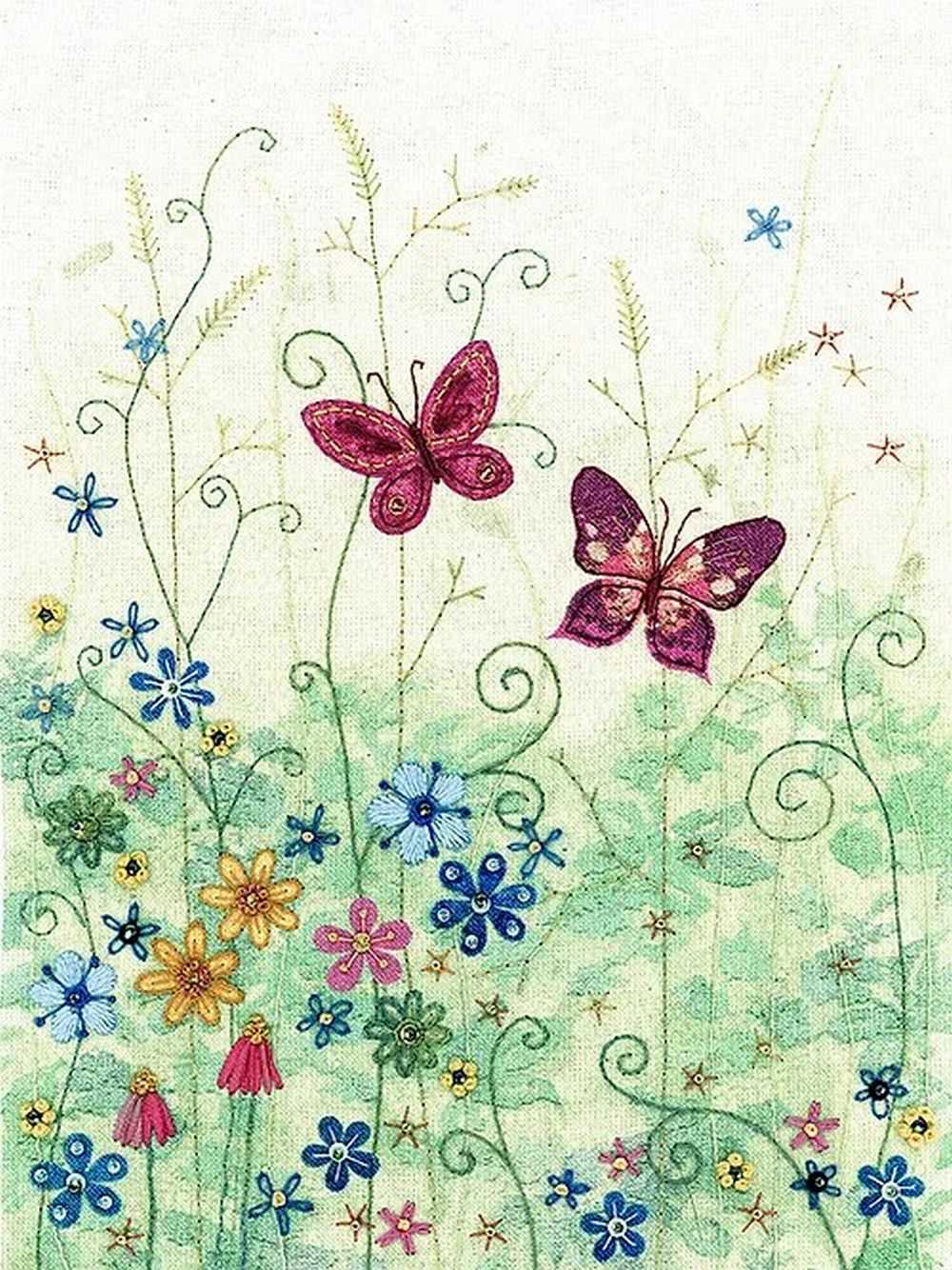 Beaks and Bobbins Blue Meadow Textile Art Embroidery Kit
