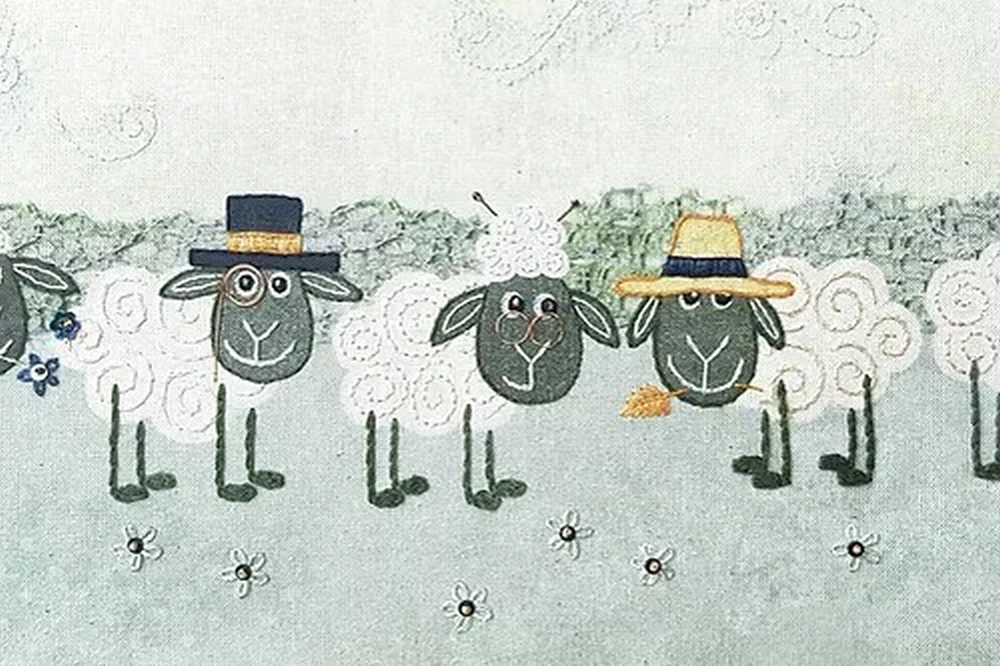 Beaks and Bobbins Sheep Row Textile Art Embroidery  Kit