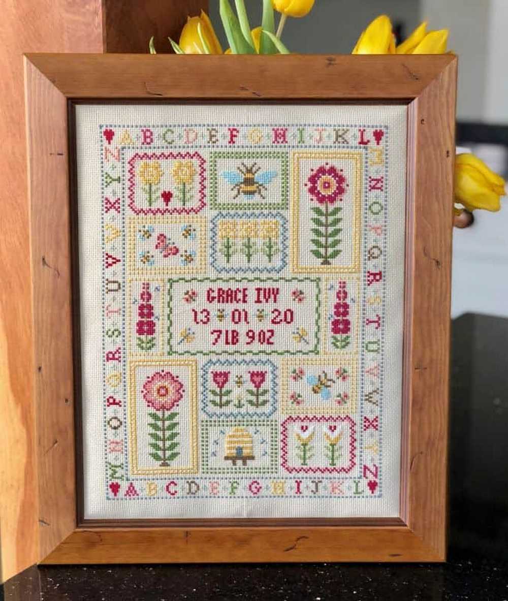 Bee Birth Sampler (Ivory) Cross Stitch Kit Historical Sampler Co