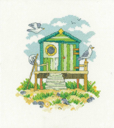 Green Beach Hut Cross Stitch Kit Heritage Crafts