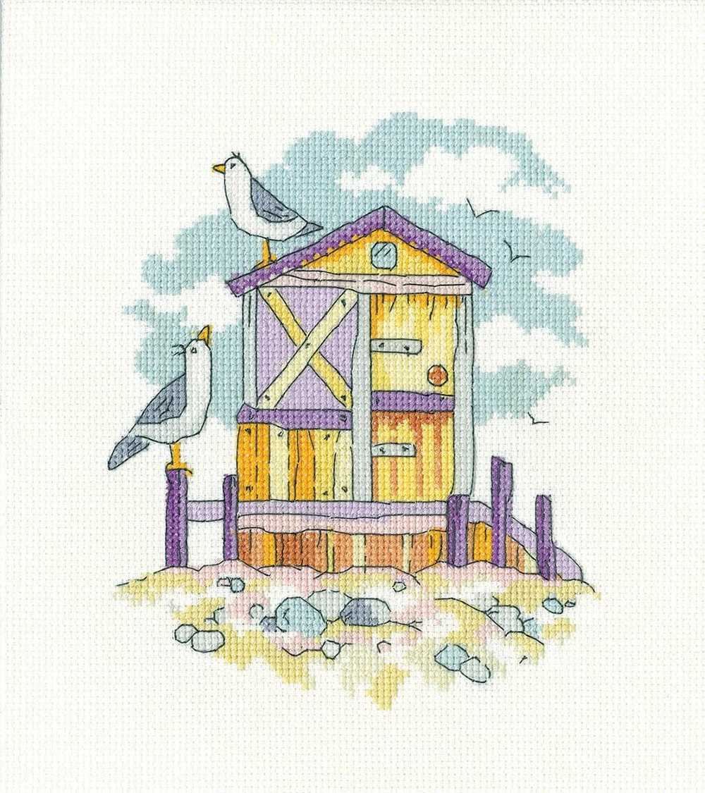 Yellow Beach Hut Cross Stitch Kit Heritage Crafts