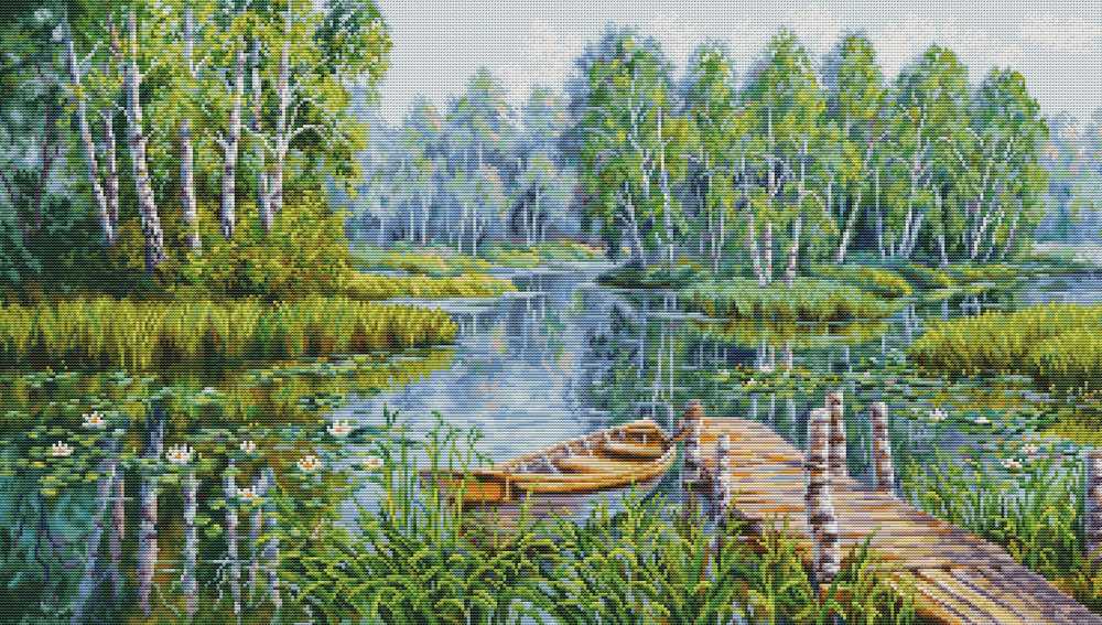 Birches at the Edge of the Lake ~Cross Stitch Kit ~ Luca S