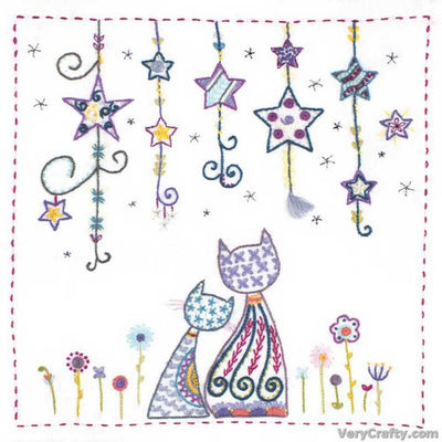 Cats with Beautiful Stars Embroidery Kit ~ Un Chat Dans L'Aiguille