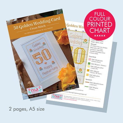 Nia Cross Stitch - Golden 50 Wedding Anniversary Card -Cross Stitch Kit