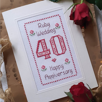 Nia Cross Stitch - Ruby 40 Wedding Anniversary Card -Cross Stitch Kit