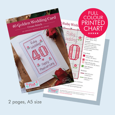 Nia Cross Stitch - Ruby 40 Wedding Anniversary Card -Cross Stitch Kit