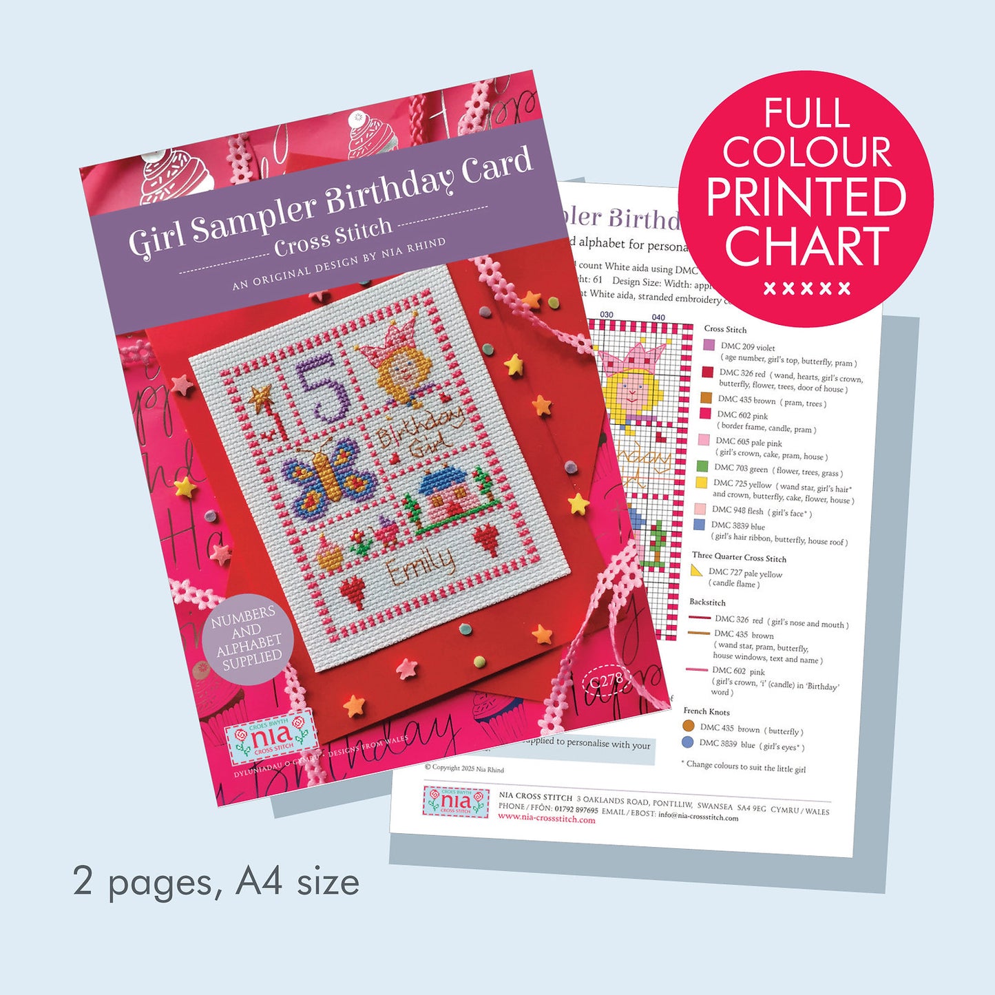 Nia Cross Stitch - Girl Sampler Birthday Card -Cross Stitch Kit