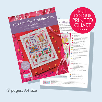 Nia Cross Stitch - Girl Sampler Birthday Card -Cross Stitch Kit