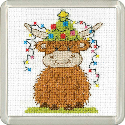 Highland Christmas Lights Cross Stitch COASTER Kit Heritage Crafts