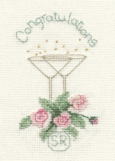 Greeting Card - Rose And Champagne  Cross Stitch Kit by Derwentwater Designs