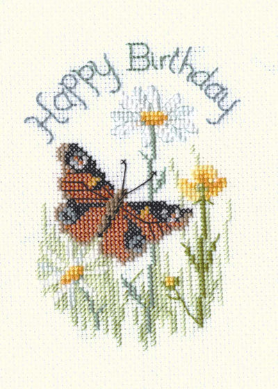 Greeting Card - Butterfly And Daisies Cross Stitch Kit by Derwentwater Designs