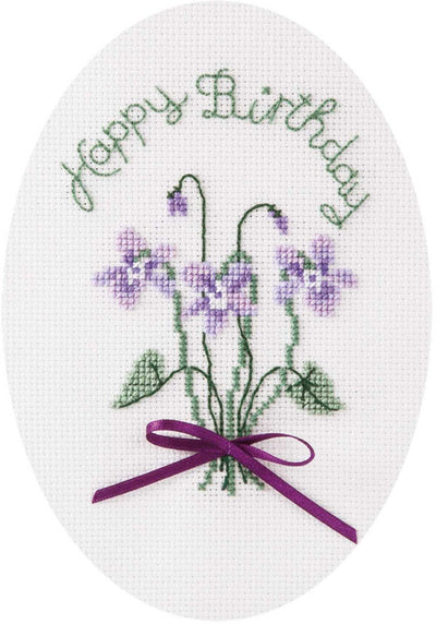 Greeting Card - Violets Cross Stitch Kit by Derwentwater Designs