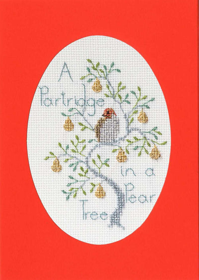 Christmas Card - A Partridge In A Pear Tree Cross Stitch Kit by Derwentwater