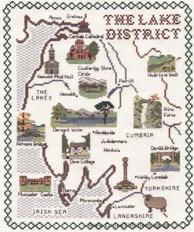 Lake District Map Cross Stitch Kit - Classic Embroidery