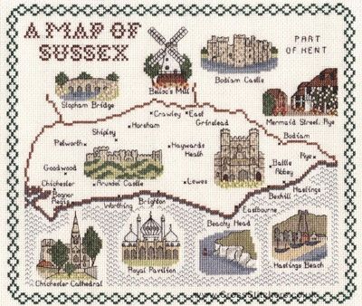 Sussex Map Cross Stitch Kit - Classic Embroidery