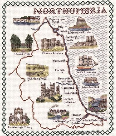 Northumbria Map Cross Stitch Kit - Classic Embroidery