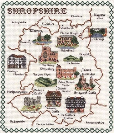Shropshire Map Cross Stitch Kit - Classic Embroidery