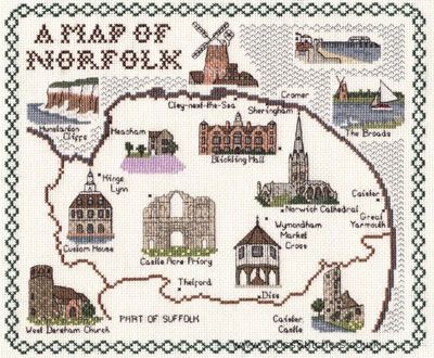 Norfolk Map Cross Stitch Kit - Classic Embroidery