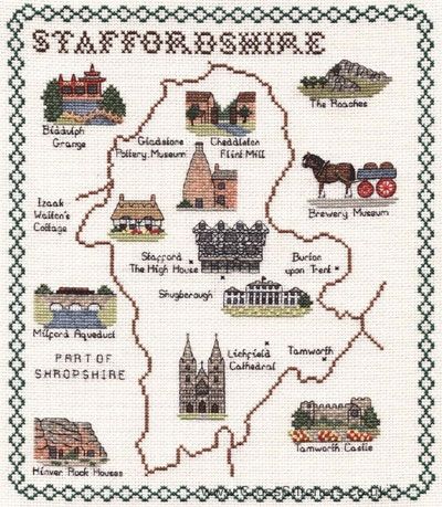 Staffordshire Map Cross Stitch Kit  - Classic Embroidery