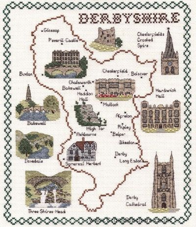 Derbyshire Map Cross Stitch Kit - Classic Embroidery