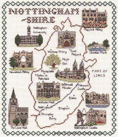 Nottinghamshire Map Cross Stitch Kit - Classic Embroidery