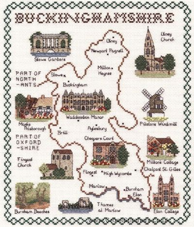Buckinghamshire Map Cross Stitch Kit - Classic Embroidery