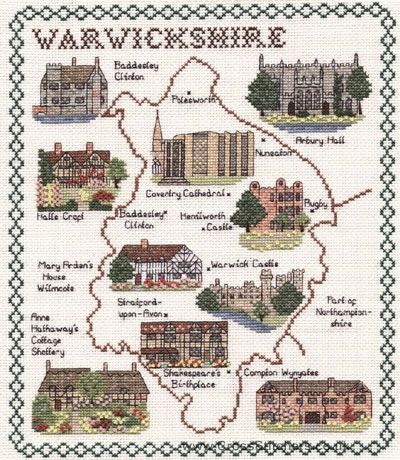 Warwickshire Map Cross Stitch Kit - Classic Embroidery