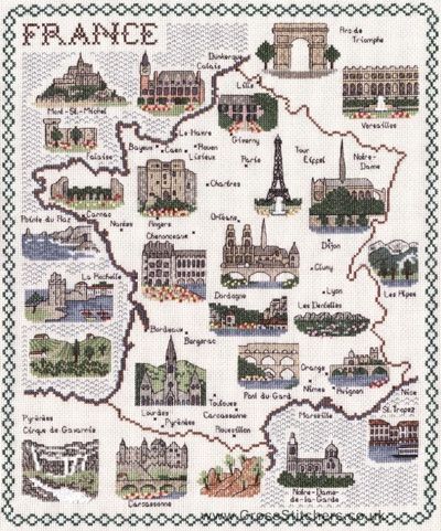 Map Of France Cross Stitch Kit - Classic Embroidery