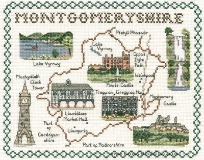 Montgomeryshire Map Cross Stitch Kit - Classic Embroidery